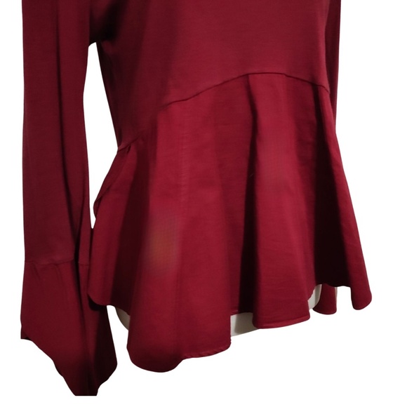 Guest Editor Maroon Bell Sleeve Peplum Top - Picture 11 of 11
